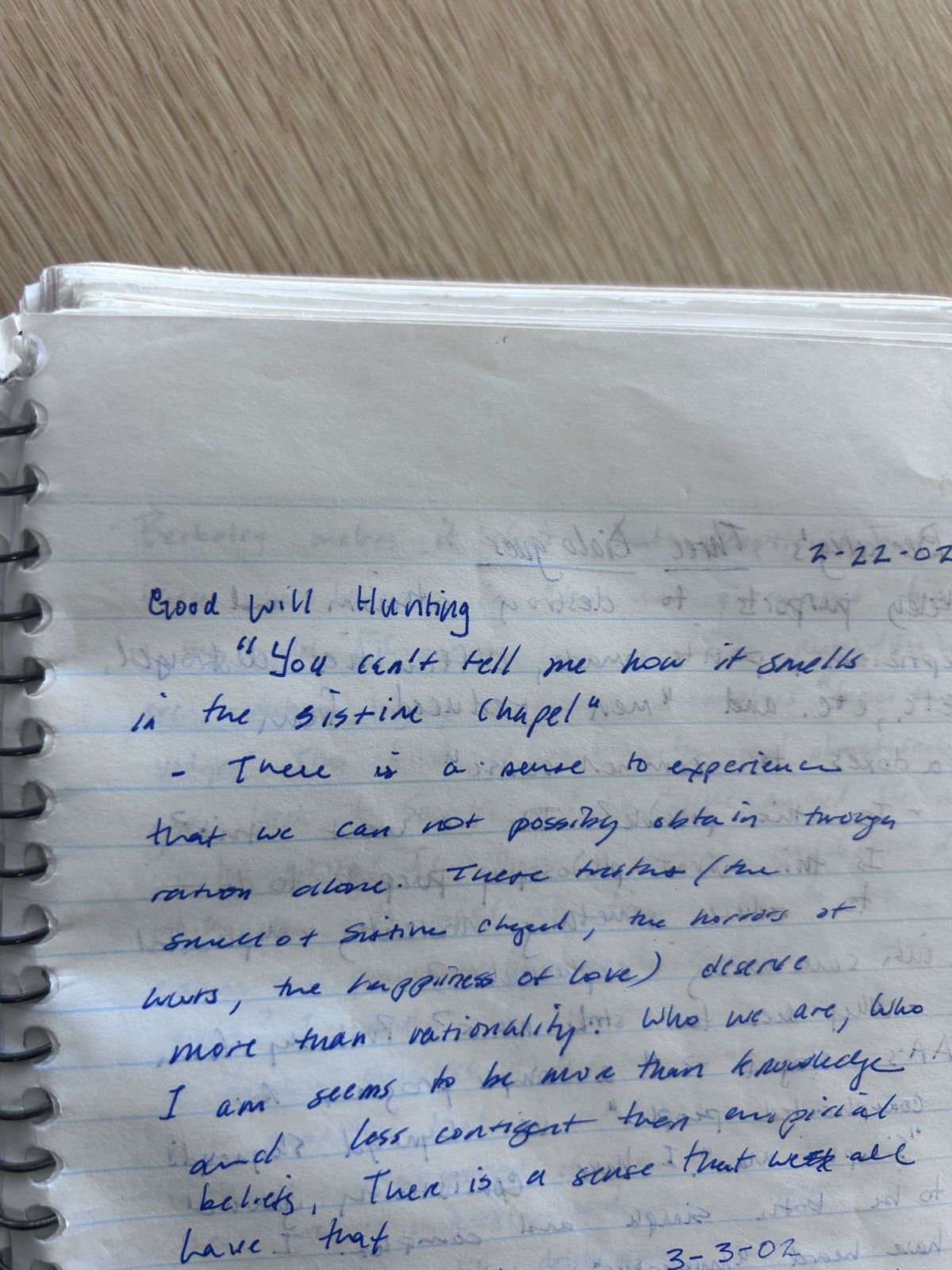 The notebook, February 22, 2002. Age 23.